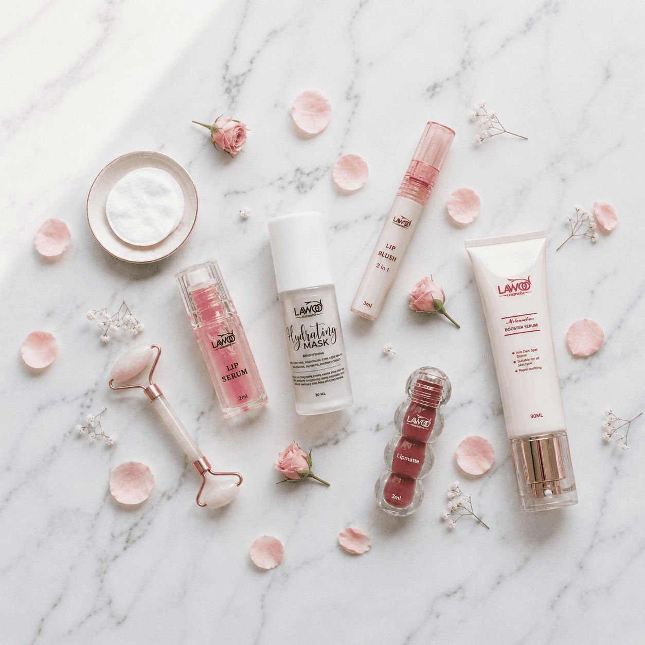 Lawoo Cosmetic products on marble